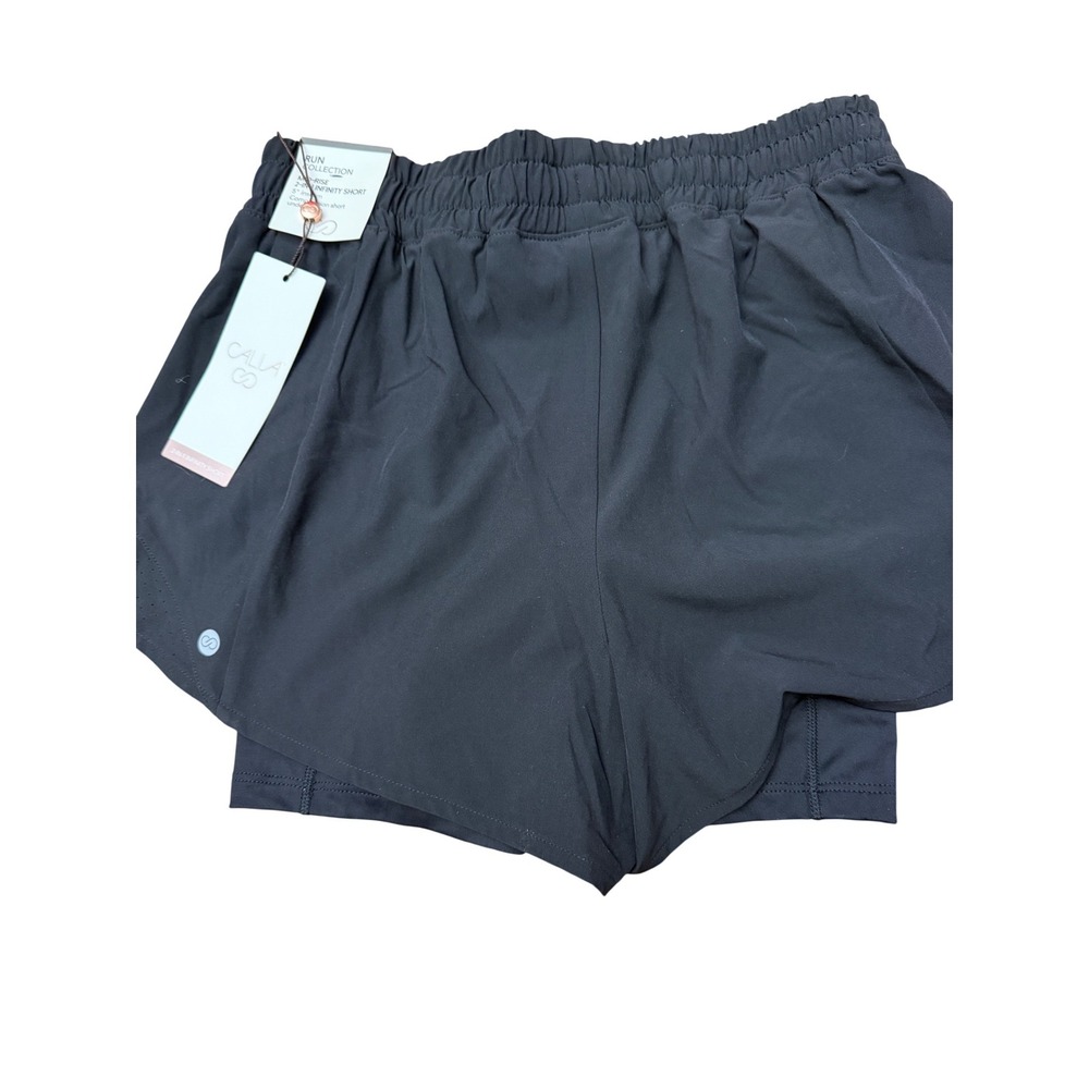 CALIA Women Black Run Mid-Rise 2-In-1 Infinity Shorts 5 Inch Inseam XS NEW - Picture 3 of 6